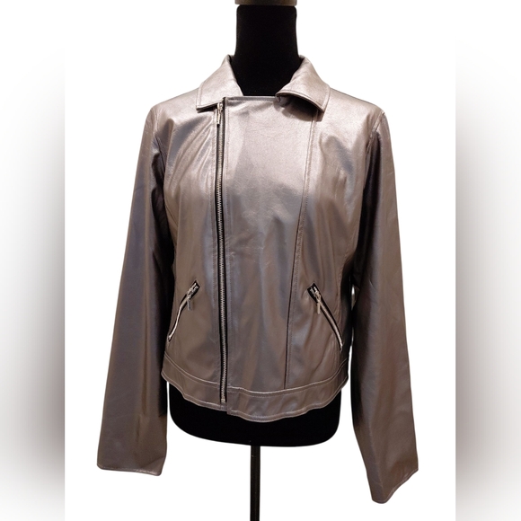 "Rampage" NWT SZ. XL, Women's Metallic Leather Jacket, Faux Leather, Check Meas. - Picture 1 of 14